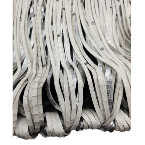 Katherine Kwei Eternity Knot Fringe Snakeskin Silver Handbag - Picture 7 of 12